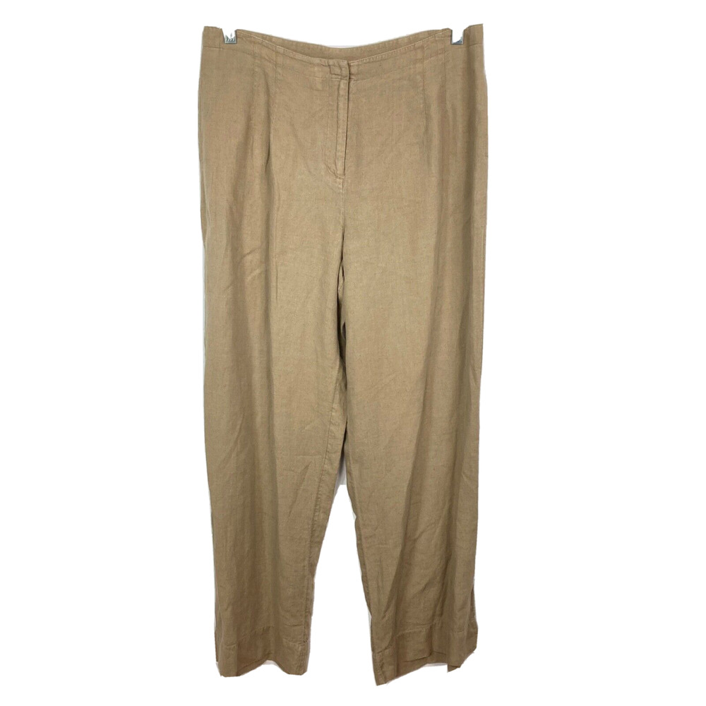 J. Jill Pants Womens Sz 14 Brown Wide Leg 100% Linen Casual Zipper